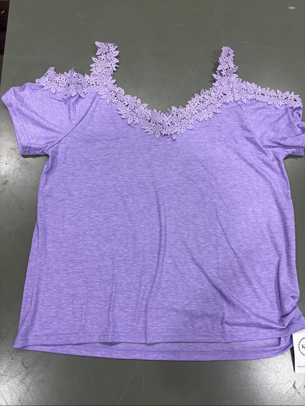 NWTLavender Lace-Trim Cold-Shoulder Blouse - Women - Picture 1 of 4